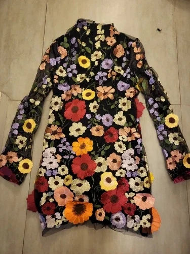 Sexy Women's Dress 2023 Spring Autumn Sweet Style Half Turtleneck 3D Flower Package Hip Sexy Straight Long Sleeve Mini Dress