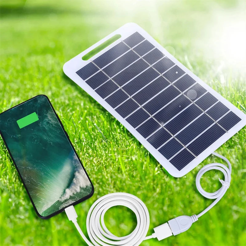 Painel solar de 2 W e 5 W com USB à prova d'água para caminhadas ao ar livre e acampamento, bateria portátil, carregador de celular, painel de carregamento de 5 V