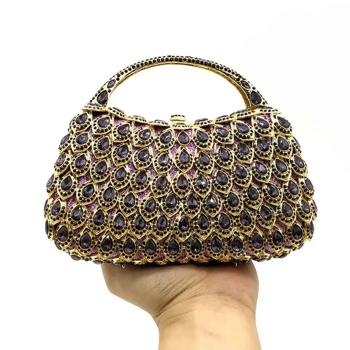 Boutique De FGG Pink Crystal Rhinestone Clutch Handbag Women Metal Minaudiere Top Handle Tote Purse Wedding Party Evening Bag