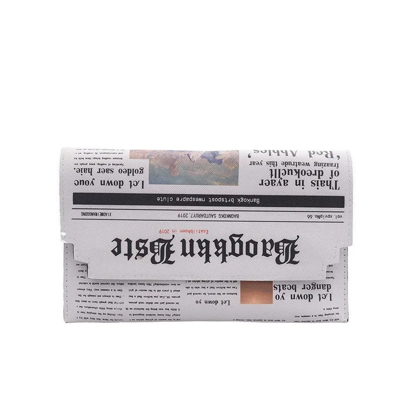 Creative Newspaper Style Shoulder Bag Women's Fashion Korean Version Versatile Crossbody Bag Retro Style Chain Bag Creative Gift