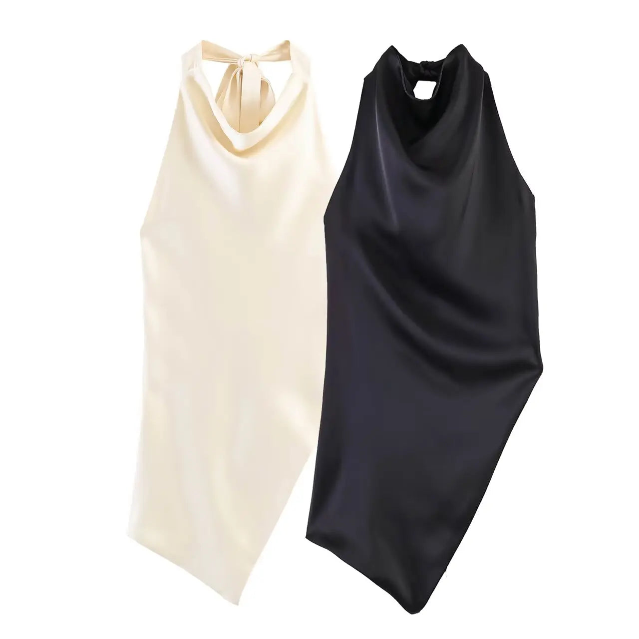Spring New Women's  Knot Belted Asymmetrical Hem Neck Hanging Collar Top Loose Fit Other Material 100% Short Length