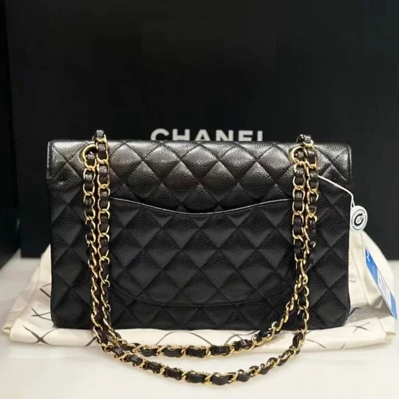 Pequena bolsa de fragrância caviar preto ouro corrente couro litchi padrão diamante grade luxo feminino crossbody bolsa ombro - CRAVO ROSE