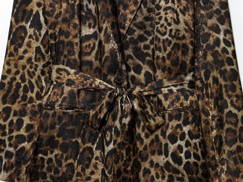 MUJER Leopard Print Blazers Woman Outfit Straight Leg Pants Sets for Women 2 Pieces Jacquard Office Blazer Women's Trouser Suit