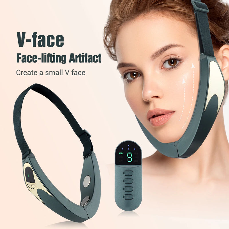 Massageador facial EMS V-Line Lift Up Belt Vermelho Azul Luz Facial Vibratório Massageador Dispositivo de Lifting Facial Reduz Queixo Duplo