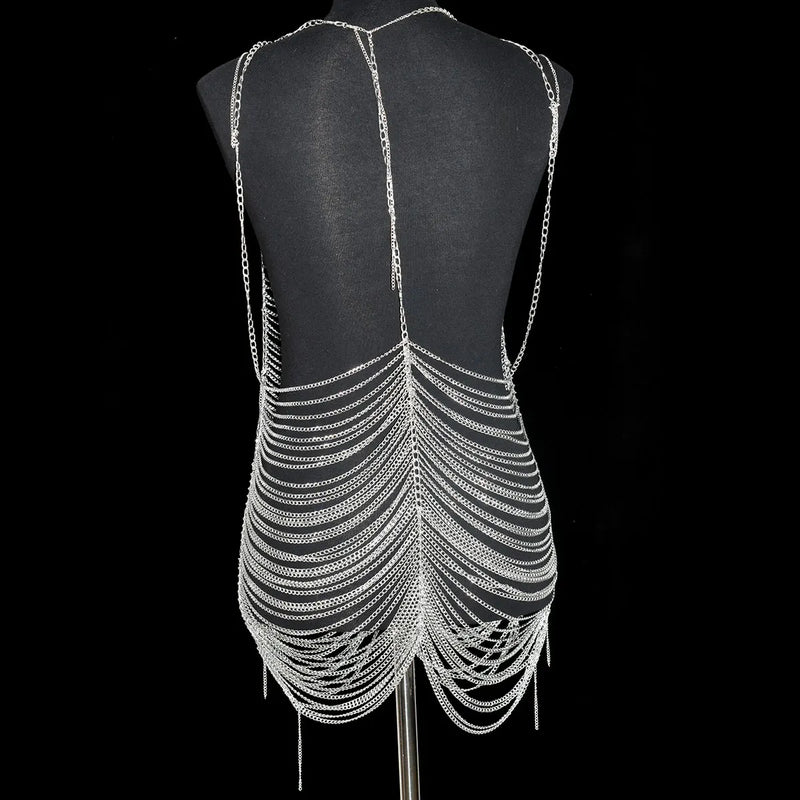 Sexy Fashion Women's Body Jewelry Punk Personality Metal Long Harness  Dress Underwear Accessories Party Festival Gift