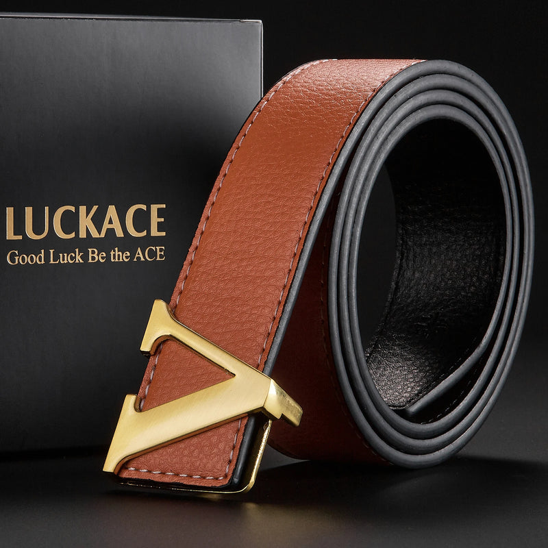 Cinto de design LUCKACE para homens, moda feminina, luxo, letras, fivela lisa, liga, fivela em V, cintos de couro, presentes, cintura