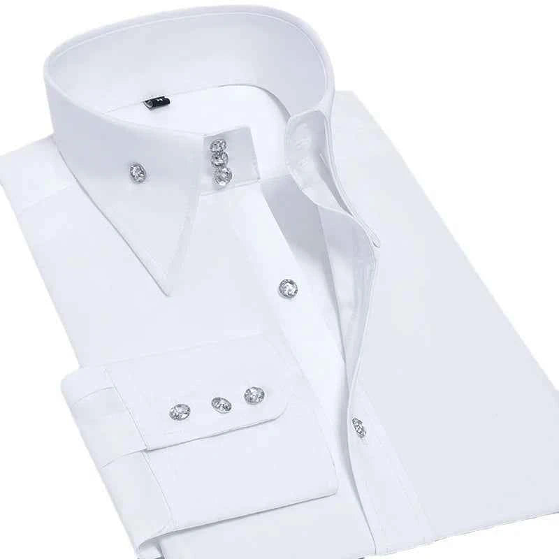 Men's Stretchy Long Sleeve Shirt Crystal Buttons Business Casual Slim Fit Dress Shirts for Men Trendy Traf Homme TS-928