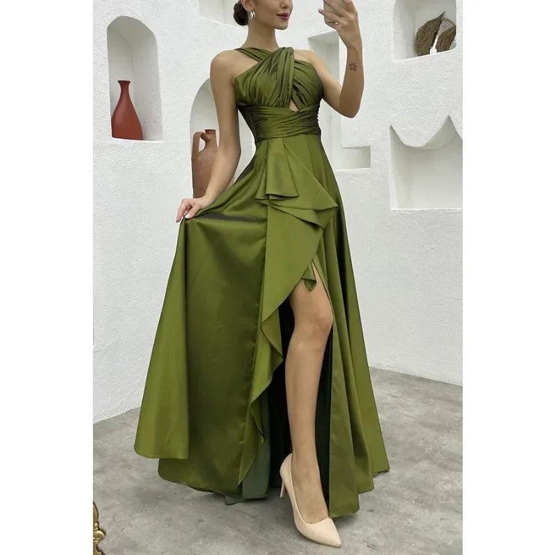 Elegant Fashion Sleeveless High Waist Hollow Out Ruffle Slit Evening Floor Length Dress Prom Gown Sexy Women Corset Party Dress - CRAVO ROSE