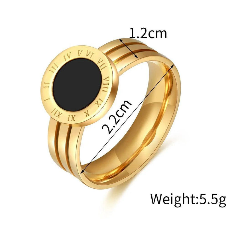 Stainless Steel Roman Numeral Shell Ring Black Color Acrylic Ring For Women Forefinger Ring Gold Plated Titanium Steel Jewelry - CRAVO ROSE