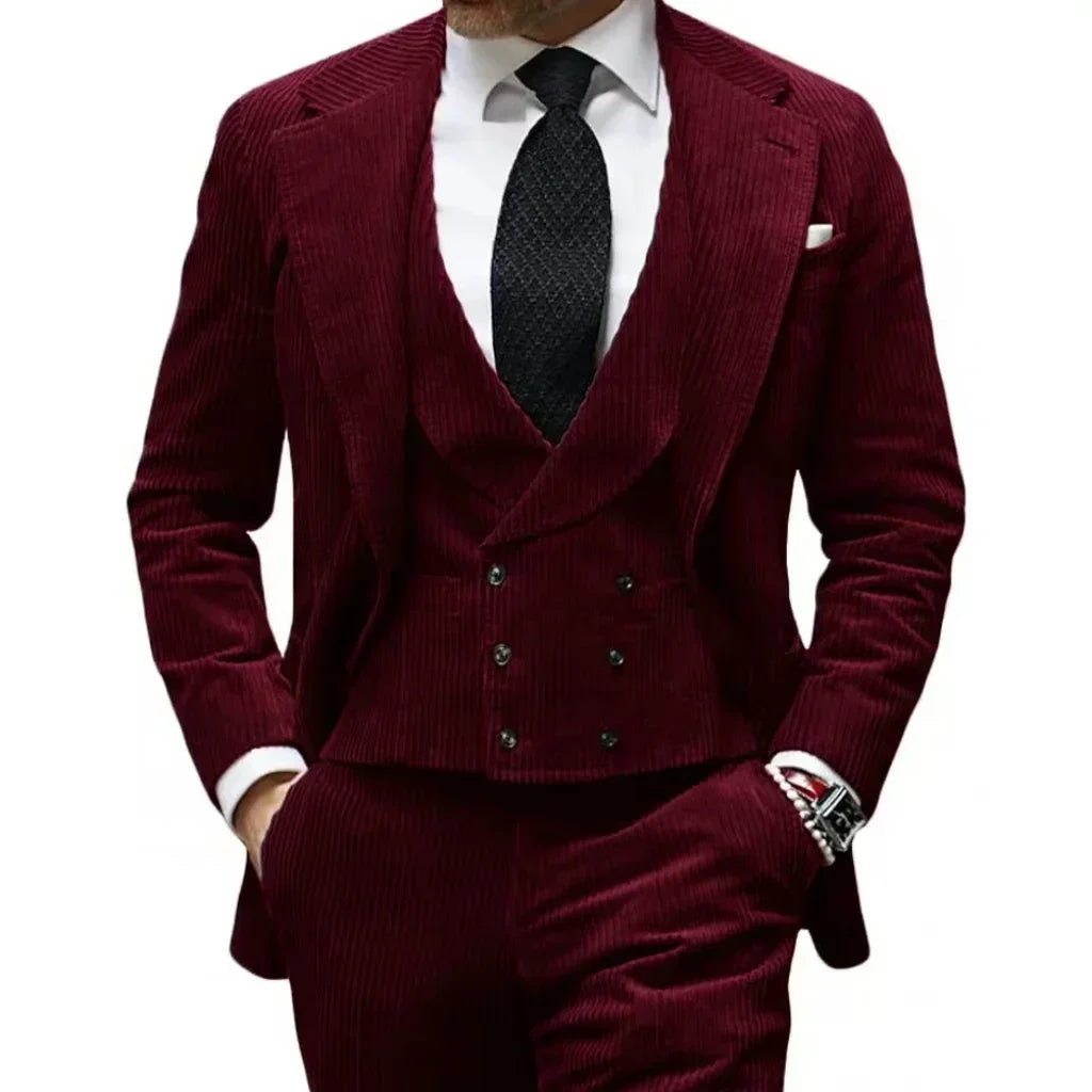 Velveteen-Men's Warm Velvet Suit, 3-Piece Set, Men's Clothing, Perfect for the Season