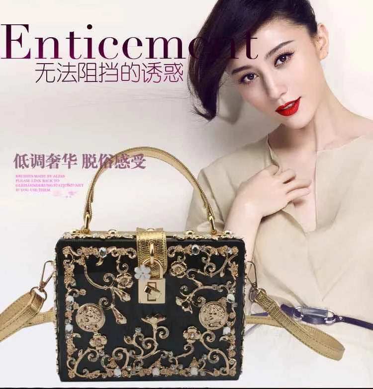 Box Designer evening bag diamond flower Clutch Bag hollow relief Acrylic luxury handbag banquet party purse women's Shoulder bag