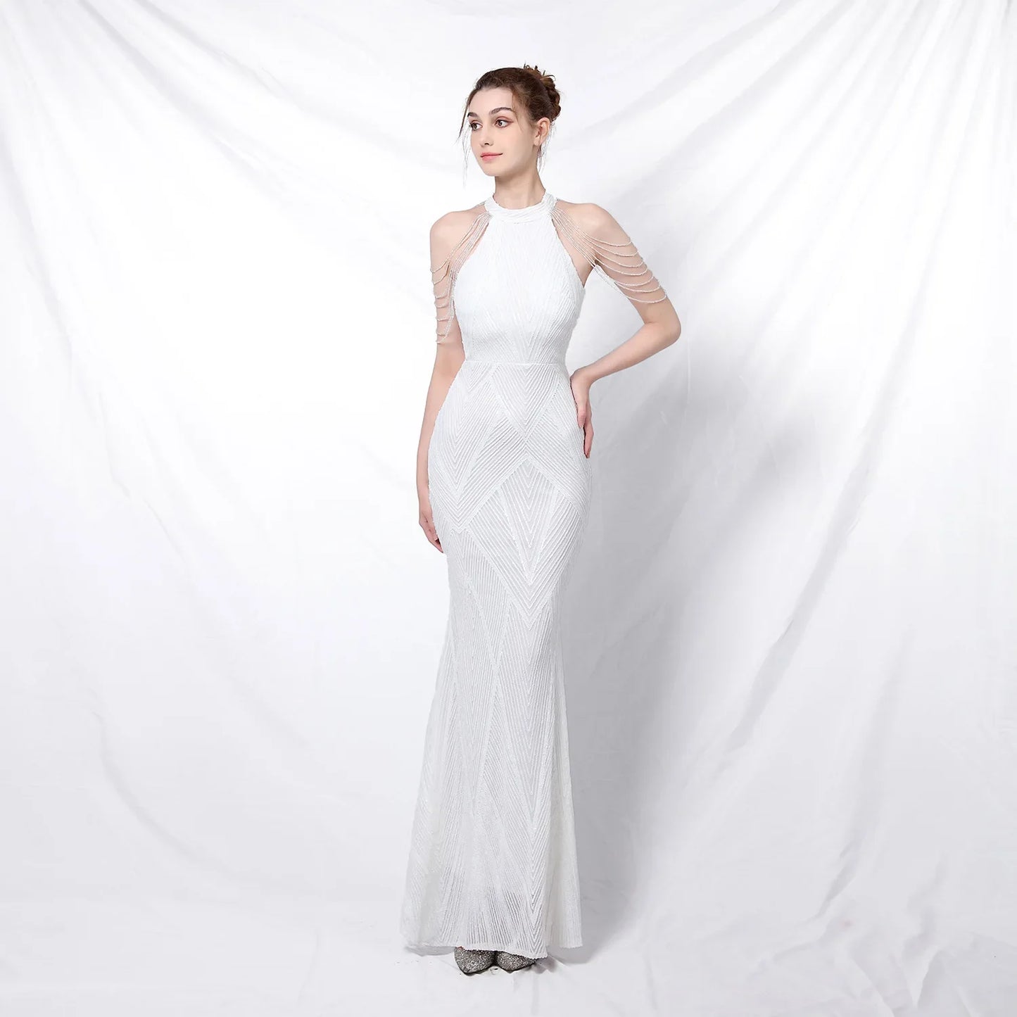 Xmas Sequin Maxi Dress Halter Neck Stripe Mermaid Long Lady Coctail Prom Dress Party Evening Dancing Performance Shimmering Wear