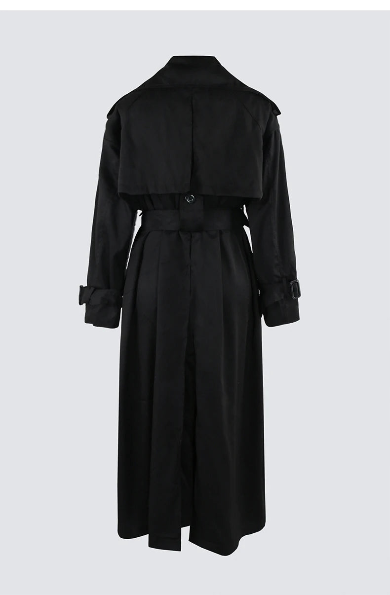 Nerazzurri Autumn Extra Long Oversized Khaki Flowy Soft Trench Coat for Women Back Slit Double Breasted Loose Casual Overcoat
