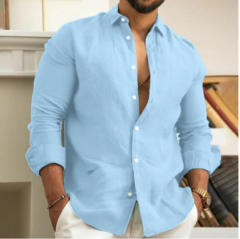 Men's Summer Beach Shirt Linen Button Up Long Sleeve Plain Lapel Spring & Summer Casual Daily Clothing