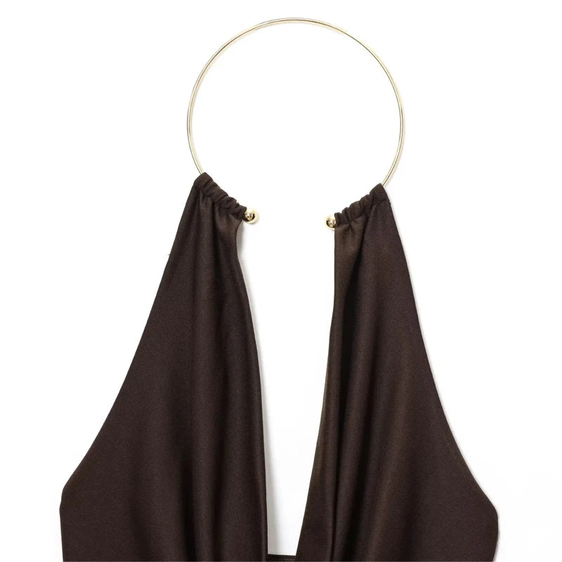 HXAO Bodysuit Women Summer Corset Slimming Body Off Shoulder Halter Sexy Body Ruched White Bodysuit Backless Brown Body Swimwear