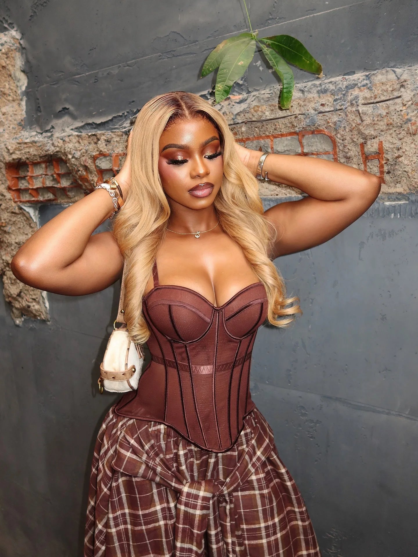 Women's Retro Plaid Slimming Two-Piece Set High Waist Irregular Half Skirt Summer New Style Suit
