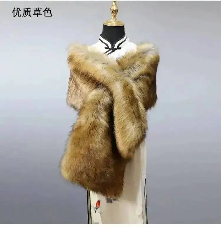 32 Colors 165*30cm Women Luxury Warm Faux Fox Fur Shawl Winter Ladies Plush Scarf Wraps Cloak Coat Wedding Long Cape Scarves