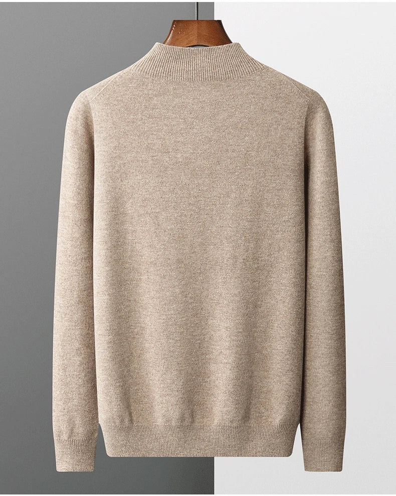100% Pure Wool Cashmere Sweater Men's Half Turtleneck Pullover Casual Fashion Thickening Top Knitting Sweater
