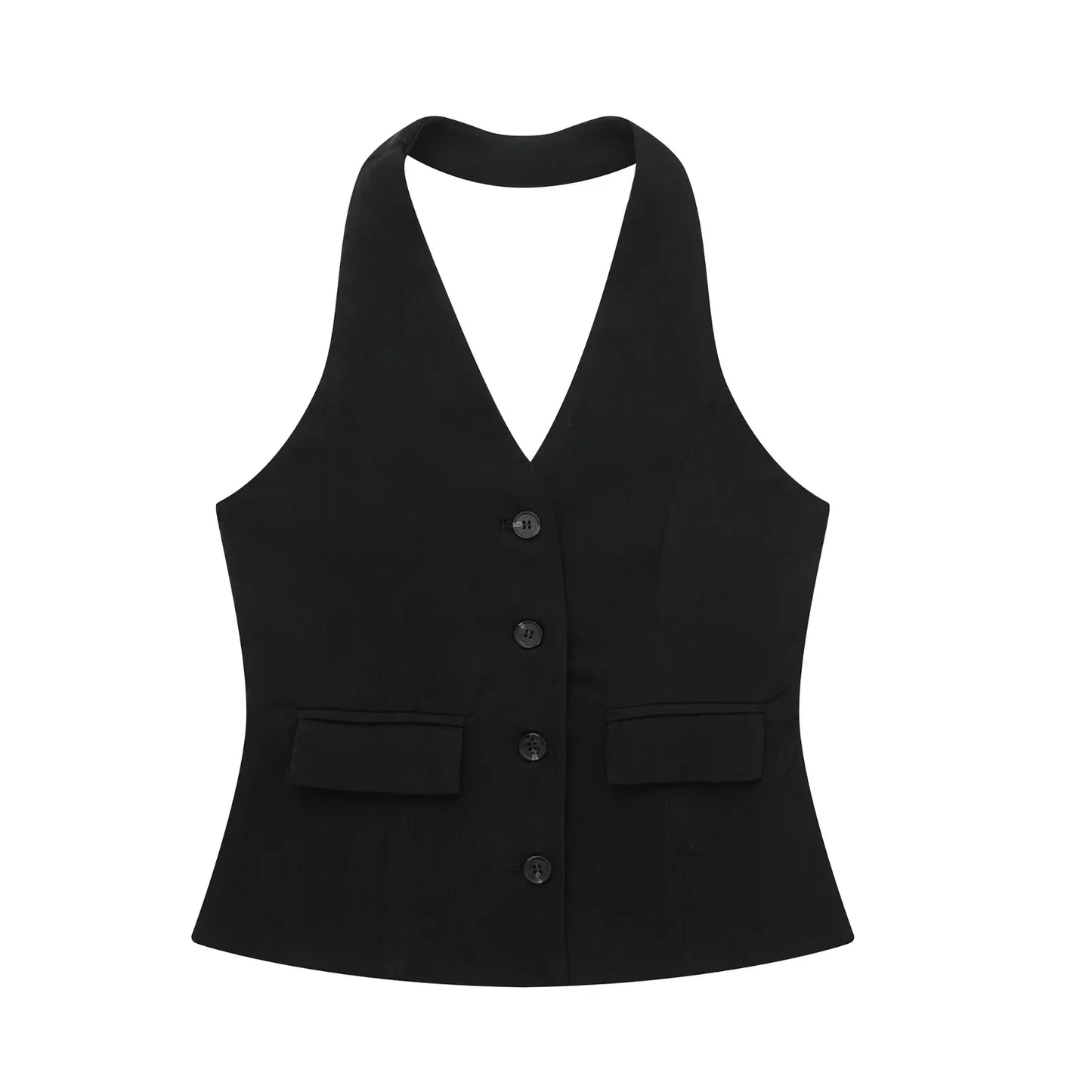 HH Pant Sets For Women Fashion Yellow Backless Button Halter Crop Vest Top Straight Trousers Elegant Office Lady Suit