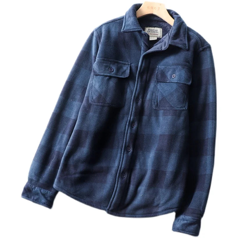 Thickened Plaid Shirt Coat Couples Style Fleece Lined Lamb Fur Casual Warm Outerwear for Men And Women Polyester Fabric