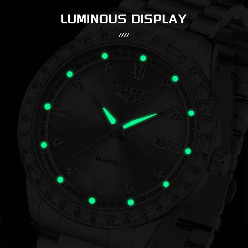 LIGE elegant women's watch Fashion waterproof clock luminous stainless steel business quartz watch for Women reloj de mujer+BOX