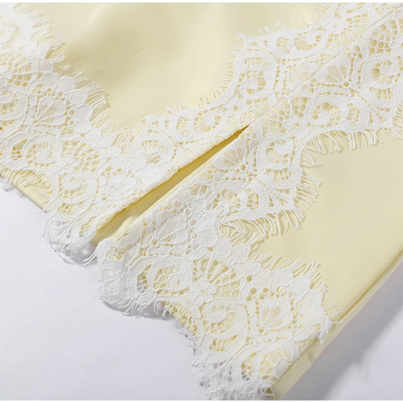 Fashion Lace Insert Two-Piece Suit Women Lapel Short Sleeve Cropped Blazer Mini Culottes 2026 Summer New Lady Office Party Wear