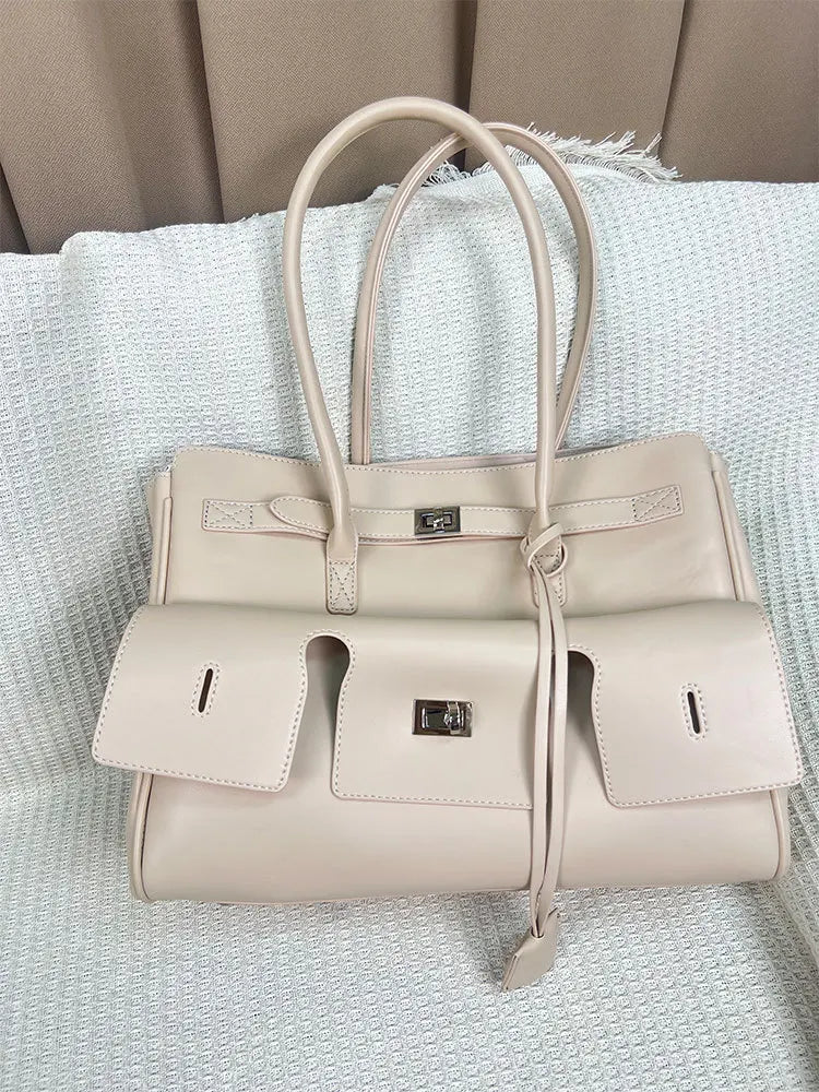 Luxury High Quality Tote Bag Brand Texture Lock Wing Bag Solid Color Simple New Horizontal Square Bag Women's Commuter Handbag