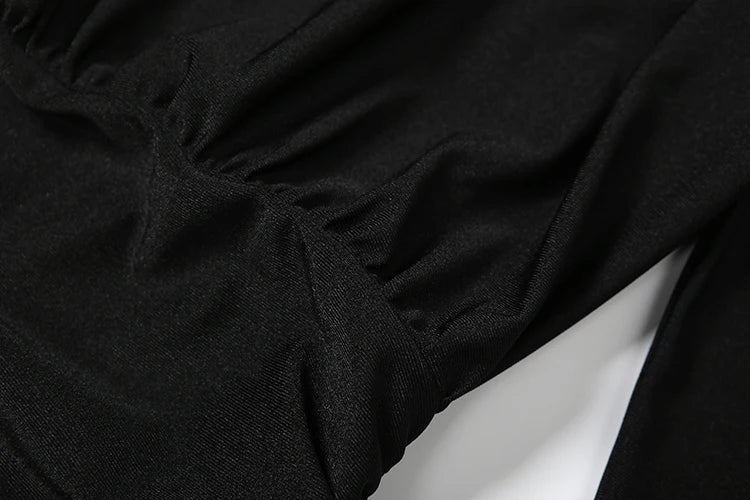 Weird Puss Elegant Shoulder Padded Dress Women Turtleneck Ruched Sexy Classic Office Commute Simple Peach Hip Slim Mini Bodycon
