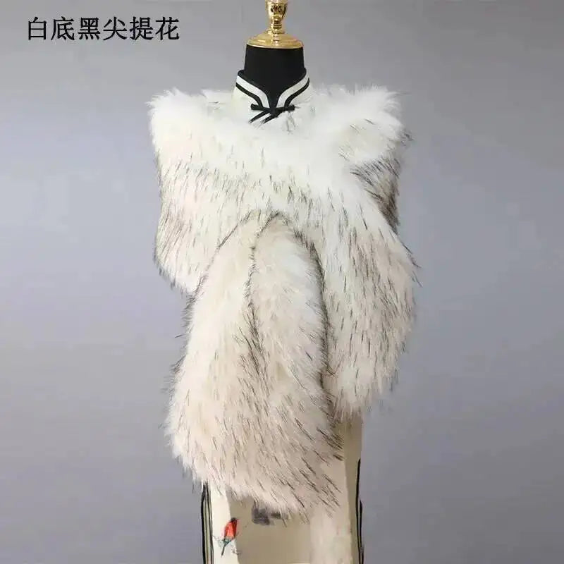 32 Colors 165*30cm Women Luxury Warm Faux Fox Fur Shawl Winter Ladies Plush Scarf Wraps Cloak Coat Wedding Long Cape Scarves