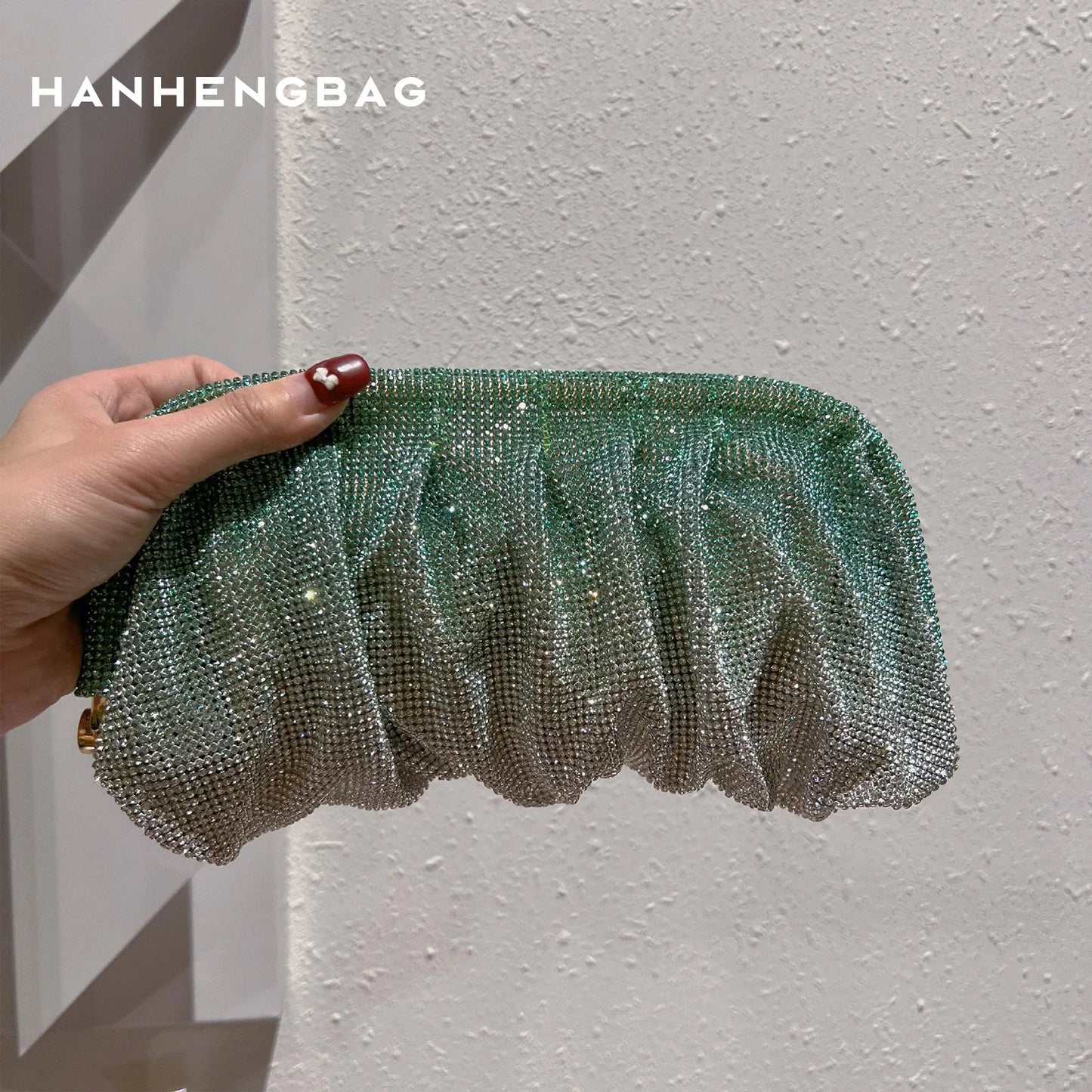 Handmade Strass Evening Clutch Bags com Punho Brilhante, Novas Dobras Bolsas, Handmade Bolsas, Designer De Luxo, Festa De Casamento, Alta Qualidade - CRAVO ROSE