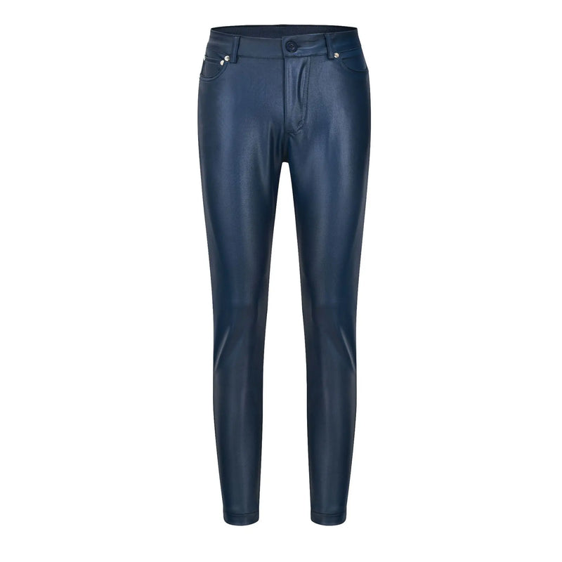 Calças de couro sintético, leggings femininas casuais elásticas e sensuais, couro sintético sólido, calças lápis justas