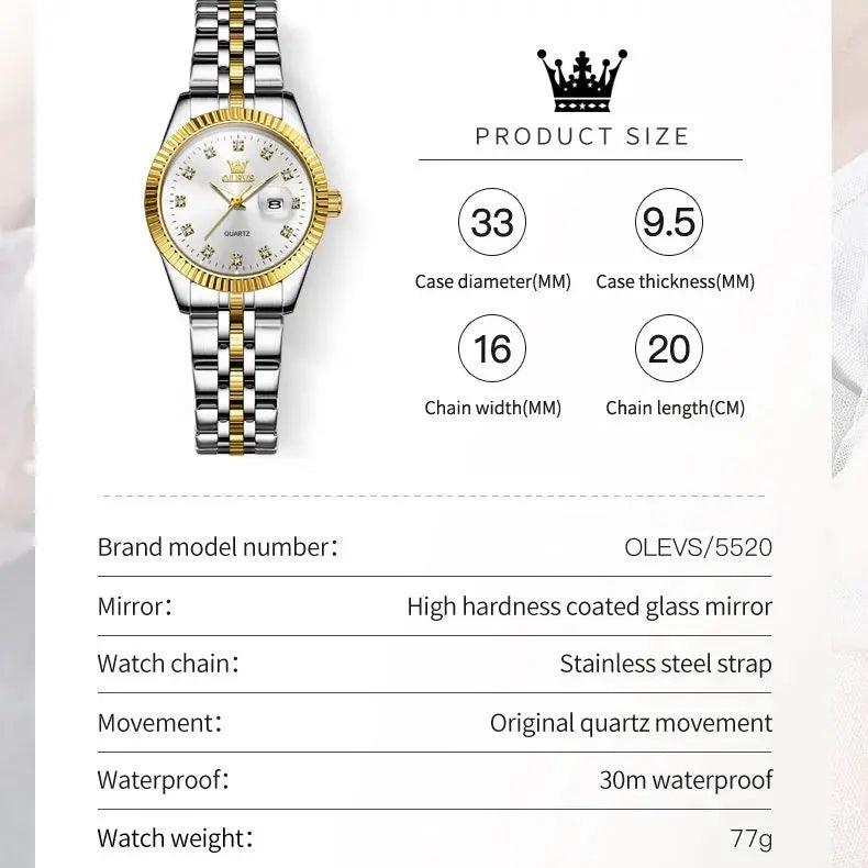 OLEVS Women's Watches Luxury Diamond Elegant Women Wristwatch Stainless Steel Waterproof Luminous Ladies Watch Jewelry Set - CRAVO ROSE