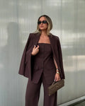 Elegant Full Sleeve Single Breasted Pocket Women Blazer Outfits Chic Solid High Waist Loose Pants Set Lady Spring Two Piece Sets