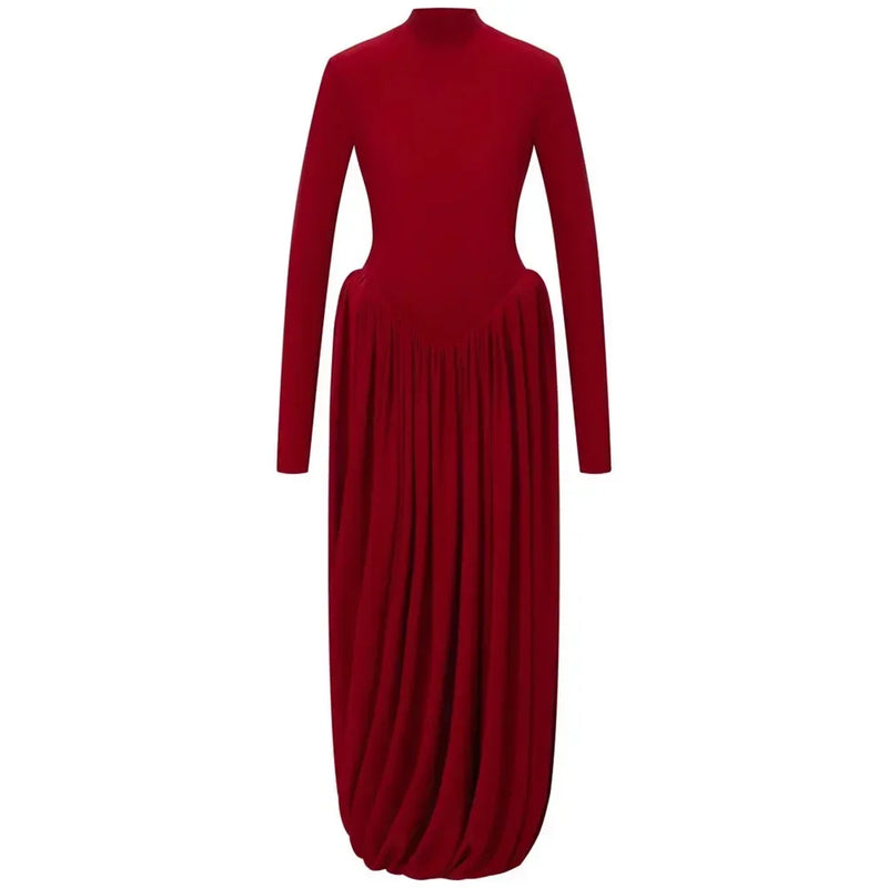 Tuularose Red Hollow Dress Women High Waist Sexy Backless Long Sleeve Gathered Dress Summer Patchwork Retro Party Evening Dress