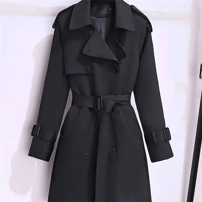 Women's Windbreaker 2026 Spring Autumn New Slim Double-breasted Temperament Coat With belt Femle mid length Casual Trench coat