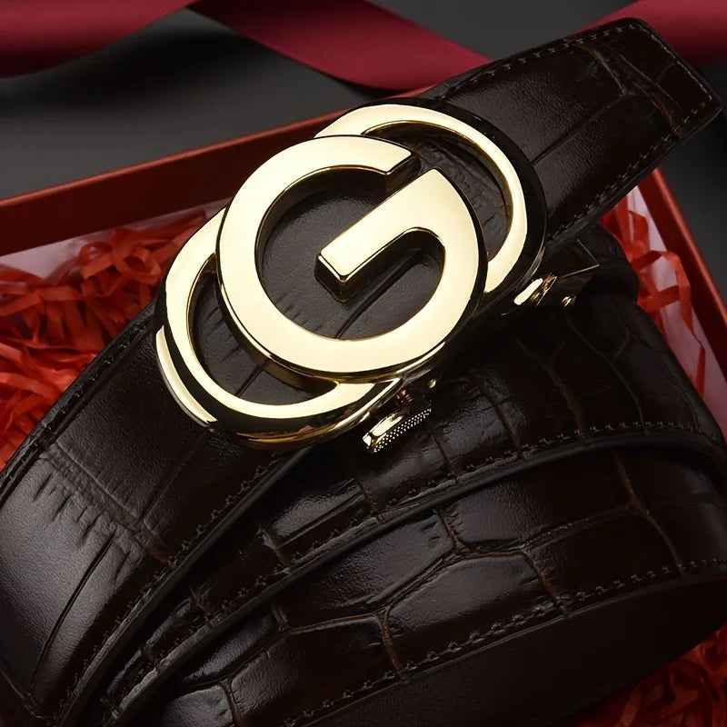 Cinto masculino com fivela automática de liga de metal, padrão de corpo de cinto luxuoso e moderno, design de marca