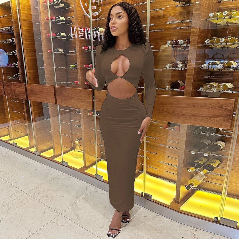 Hawthaw Women 2024 Spring Autumn Sexy Long Sleeve Party Club Hollow Out Bodycon White Long Dress Wholesale Items For Business