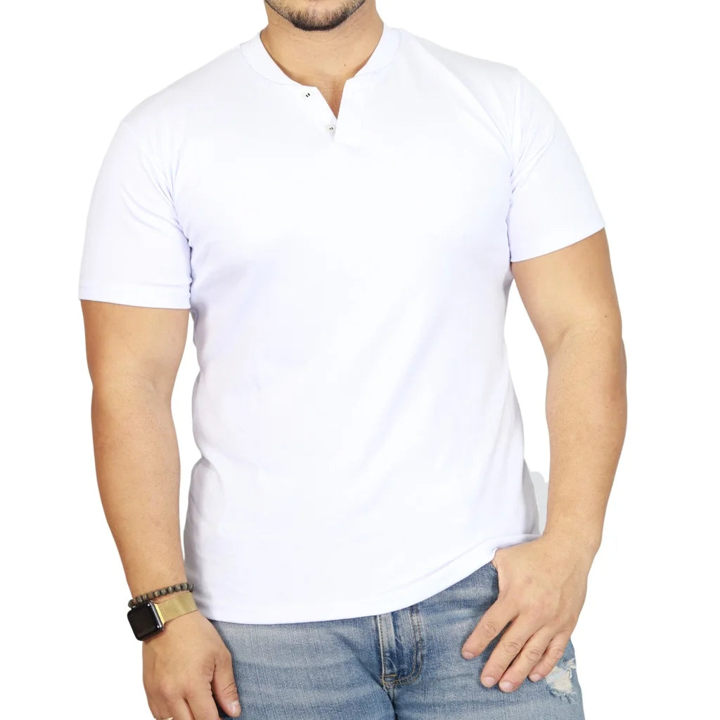 HENLEY 2 Buttons Slim Fit Short Sleeve T-Shirt-WHITE
