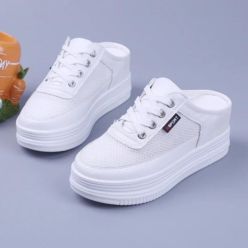 Half Slippers Women's Mesh Shoes Breathable Casual Shoes for Women Surface Hollowed Versatile Bones Outdoor Lady Off White Shoes - CRAVO ROSE