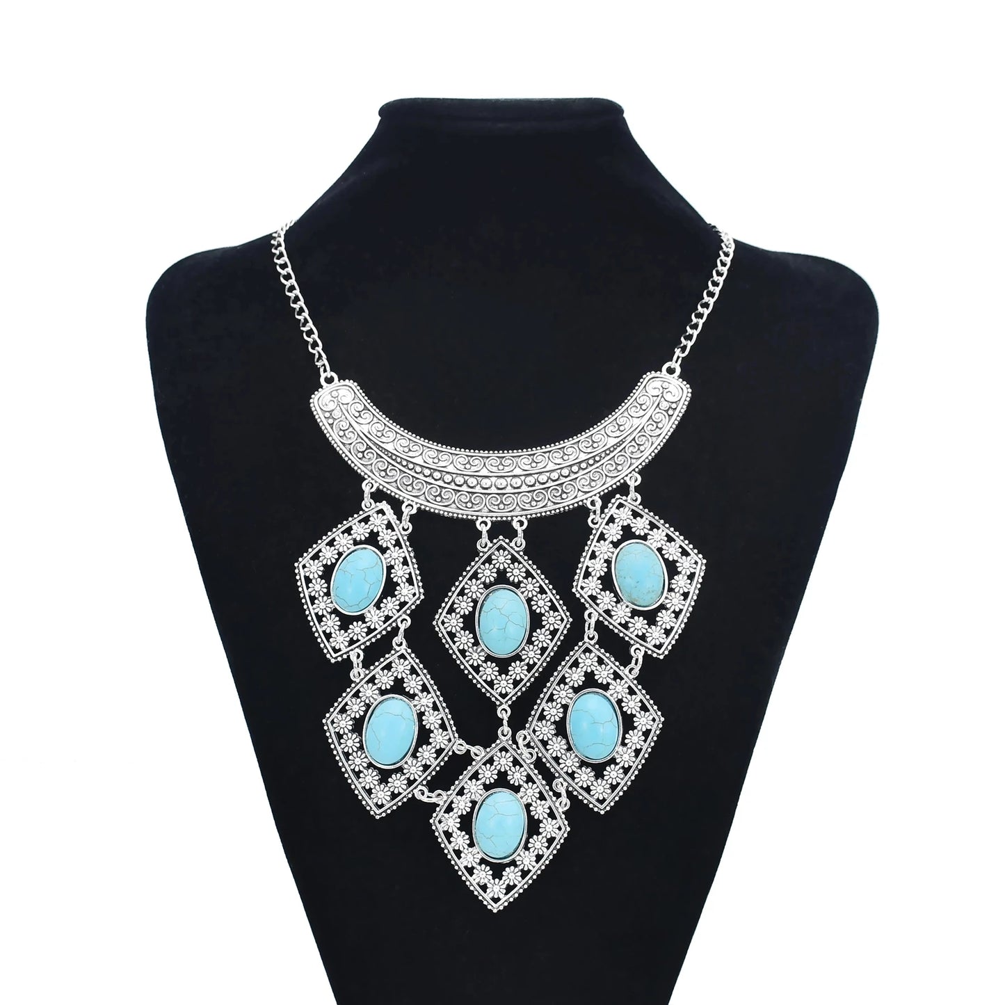Gypsy Boehmian Hippie Collar Necklaces for Women Big Chunky Tibetan Silver Metal Necklace Festival Turkish Party Jewelry Gift