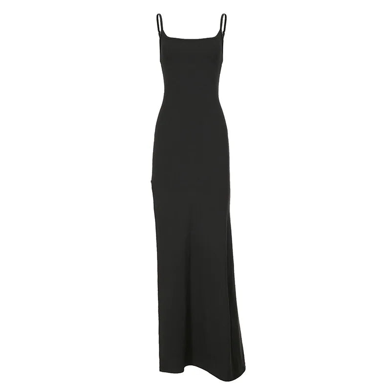 Sexy Bodycon High Slit Tank Dress Women Solid Off Shoulder Slip Dress