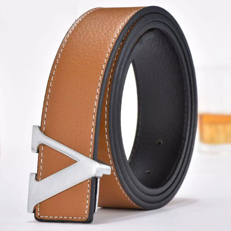 Temperamento Cinto Masculino de Negócios com Letras de Metal e Botão Versátil Decorativo Jeans Vestido Cinto Masculino de Negócios