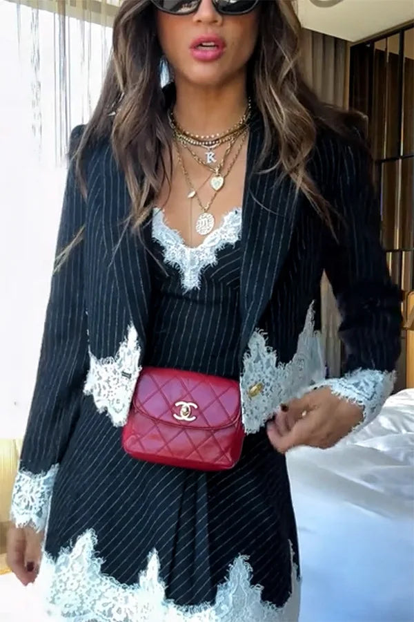 Dress Sets Women Blazer Two Piece Set Sling Mini Dresses V Neck Elegant Short Cardigan Coat Blazer Suits Slim Fit Lady Autumn