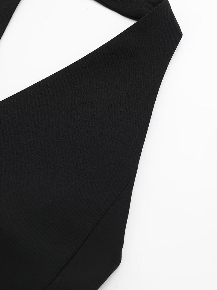 Willshela Women Fashion Black Backless Lace Up Waistcoats Vintage Halter Neck Sleeveless Jackets Female Chic Lady Tank Tops