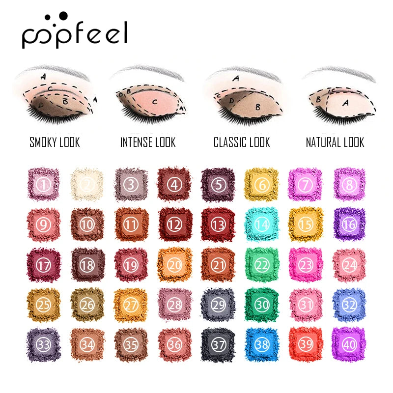 Paleta de sombras POPFEEL Color Studio, altamente pigmentada, 40 tons matte e brilhantes, à prova d'água e fácil de misturar
