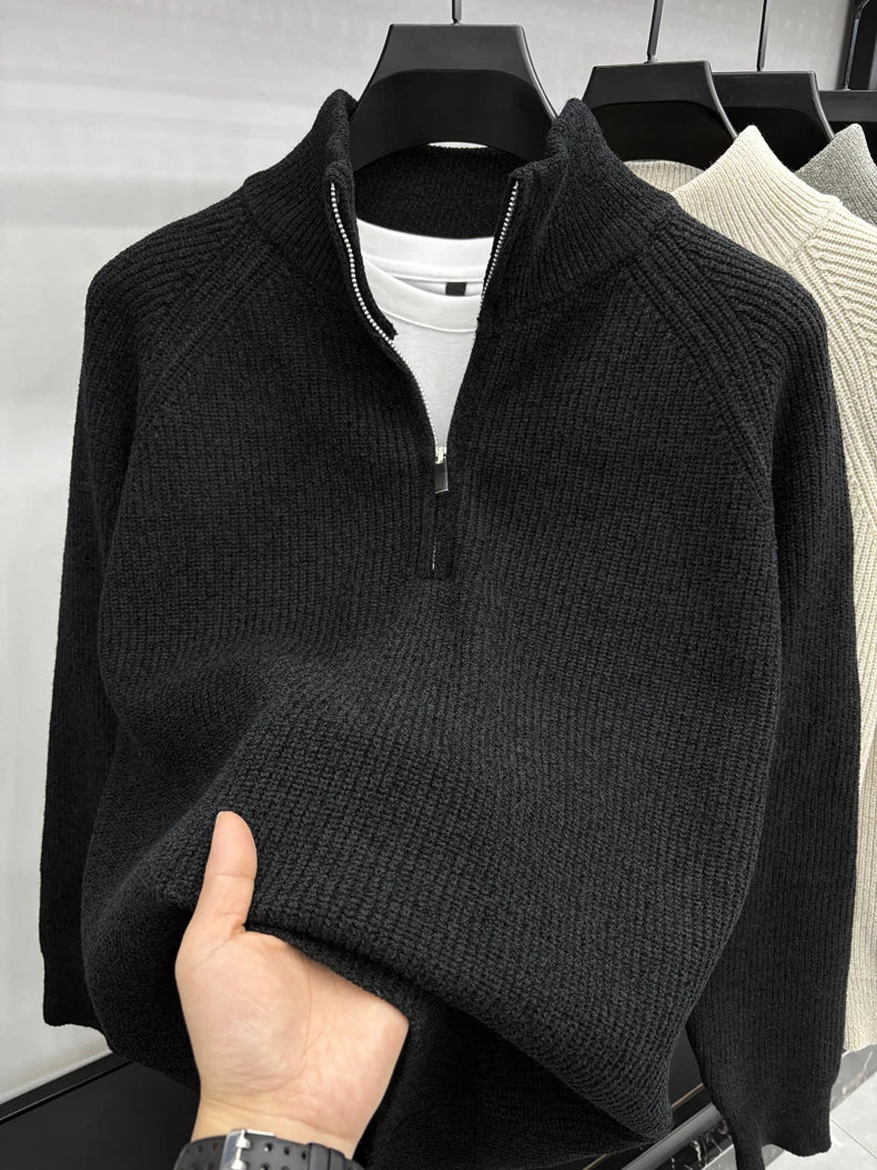 Men's Sweater Half Zipper Winter Thick Korean Edition Casual Loose Stand Up Collar Undercover