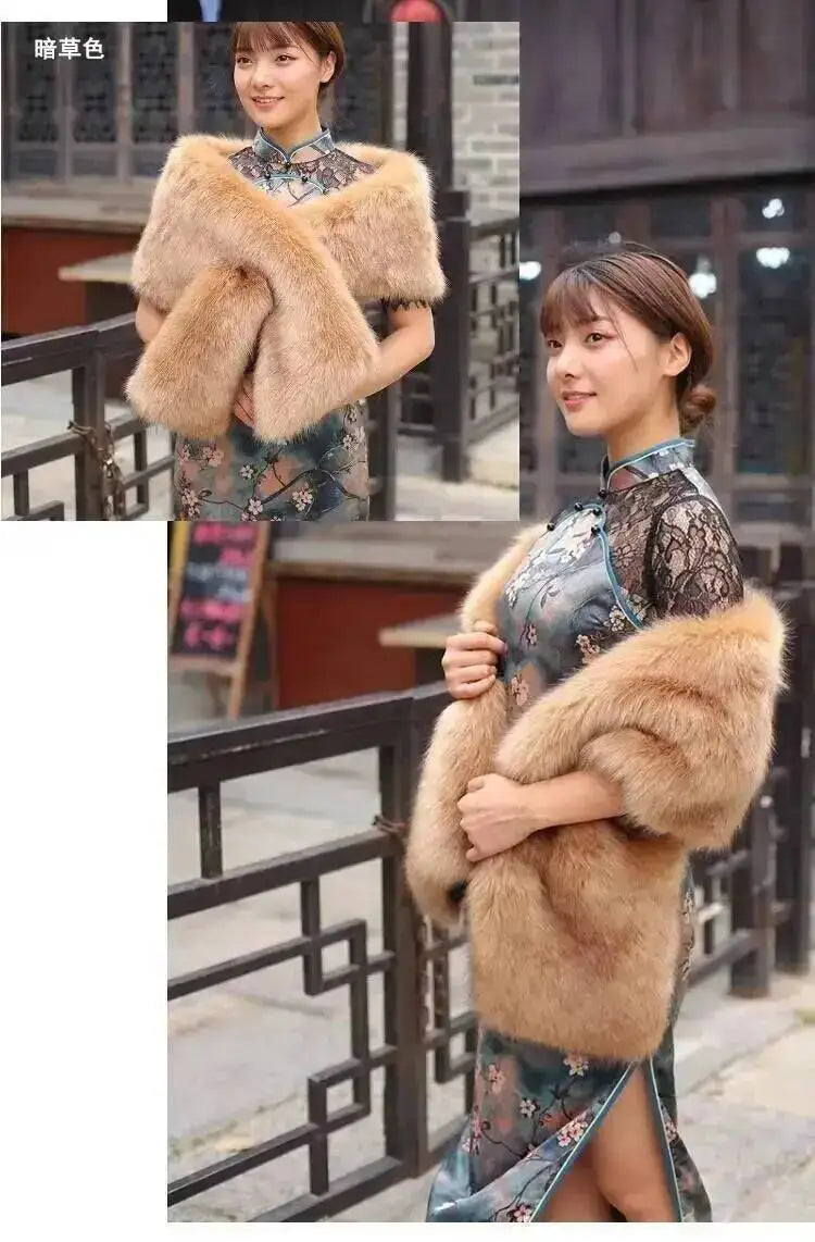 32 Colors 165*30cm Women Luxury Warm Faux Fox Fur Shawl Winter Ladies Plush Scarf Wraps Cloak Coat Wedding Long Cape Scarves