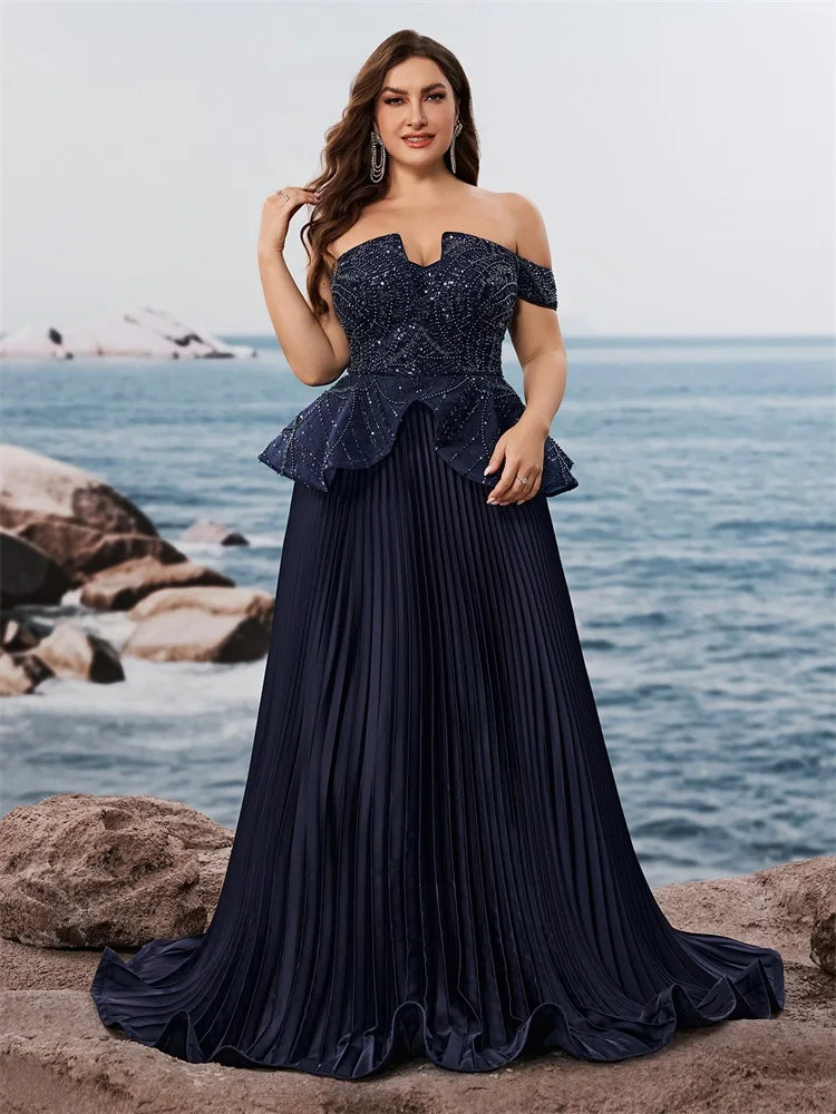Plus Size Elegant Sequins Strapless Splicing Formal Evening Dresss Long Mermaid Luxury Wedding Party Cocktail Gowns
