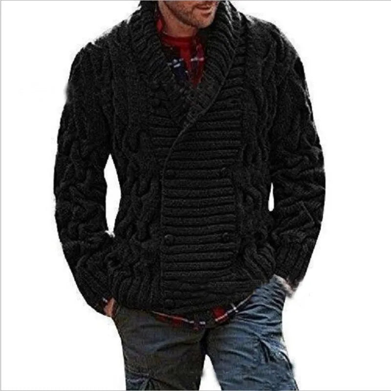 New Luxury and Fashionable Men's V-neck Double Breasted Thick Warm Knitted Cardigan Sweater Jacket Top