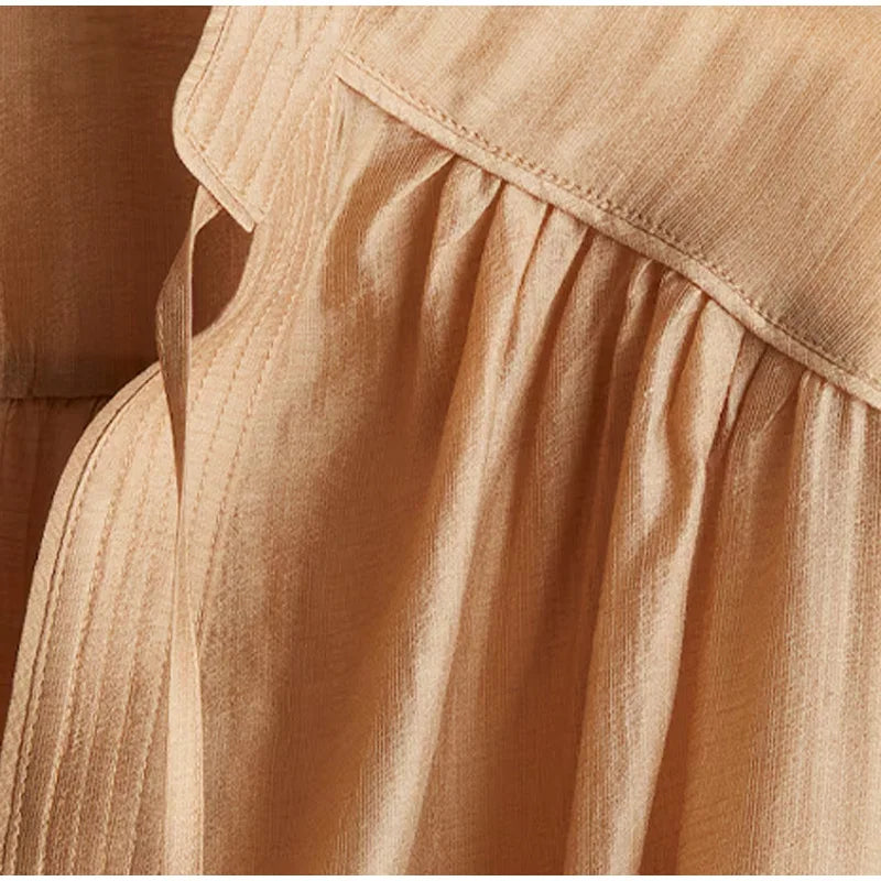 Camisa feminina elegante e solta, com cadarço, gola redonda, manga lanterna, camiseta feminina, primavera/verão 2025, moda urbana, tops femininos emendados